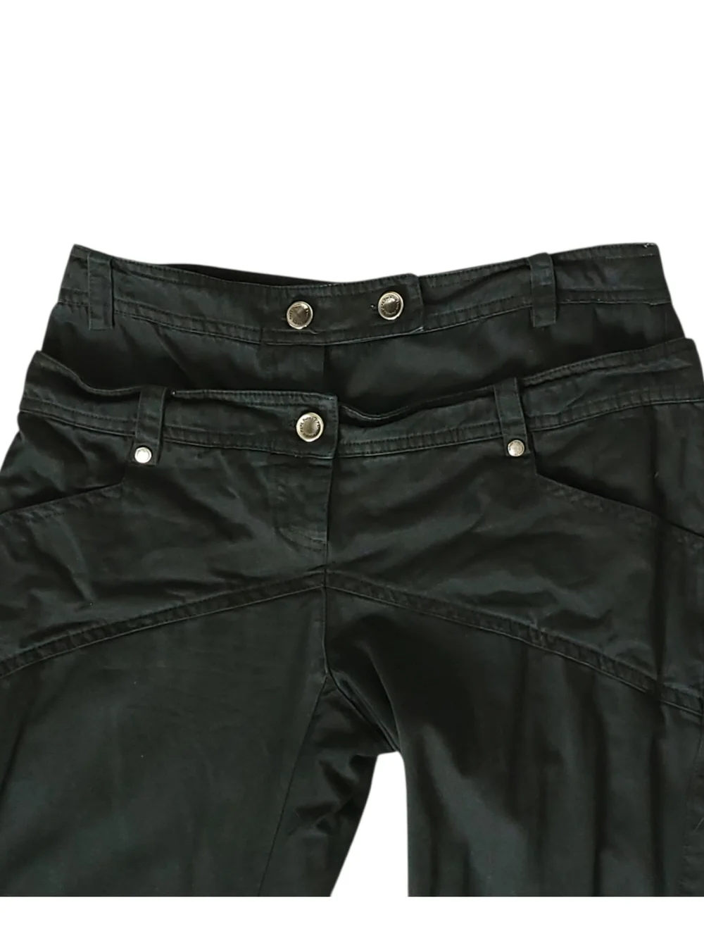 Patrizia Pepe Black Double Waist Cigarette Pants Y2K Utility Moto IT42 US6